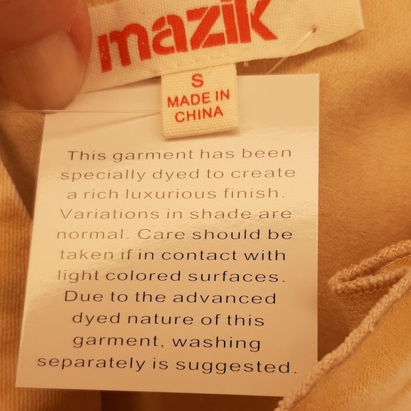 Brand NewBoutique MAZIK Distressed Gold Wash Denim Ruffle Top - Picture 8 of 8